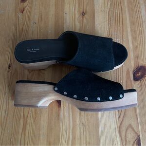rag & bone Black Suede Studded Clog Mules